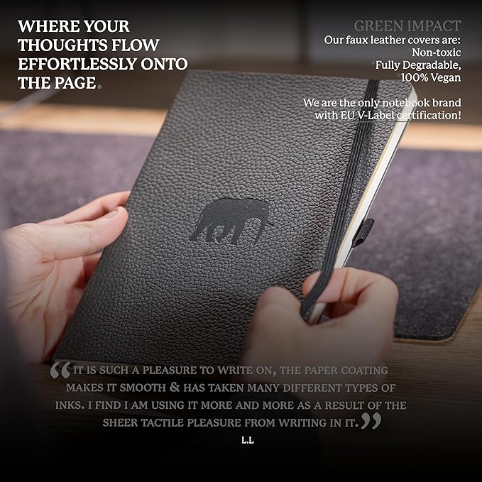 Dingbats Wildlife Dotted Journal A5 - Vegan Leather Hard Cover, Ideal for Work, Travel - Pocket, Elastic Closure, Bookmark