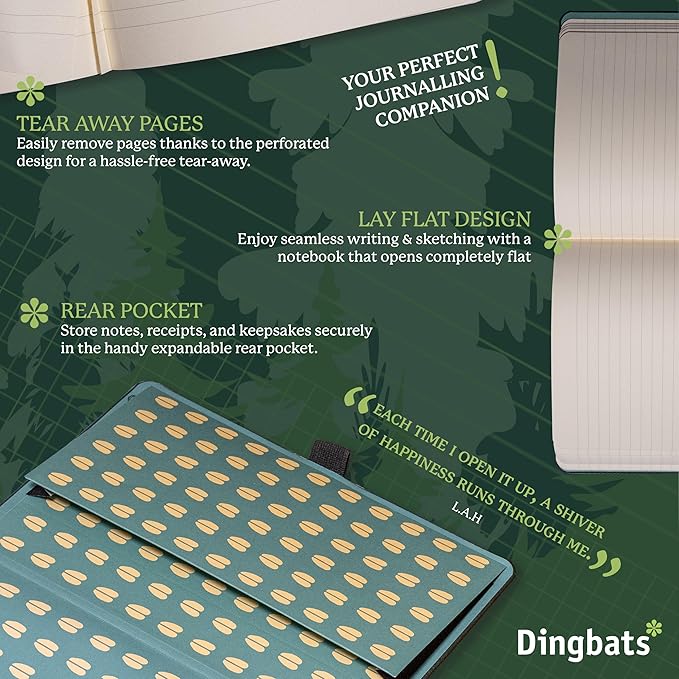Dingbats* Wildlife Grid Writing Journal Notebook A5 - Vegan Leather Hardcover - Ideal for Work, Travel - Pocket, Elastic Closure, & Bookmark