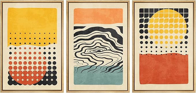 SIGNWIN Framed Canvas Print Wall Art Set Mid-Century Colorful Polygon Collage Abstract Geometric Illustrations Graffiti & Street Art Modern Art for Living Room, Bedroom, Office - 24"x36"x3 Natural