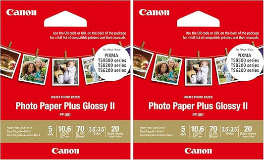 CanonInk PP-301-3.5" x 3.5" Square Photo Paper Plus Glossy II (1432C053) (Pack of 2)