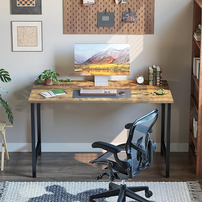Grandder 47 inch Computer Desk, Home Office Desk Study Writing Kid Table, Simple PC Work Desk, Adjustable Feet, Rustic Brown