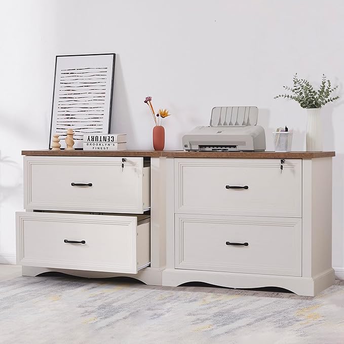 34.6" Farmhouse File Cabinet,Wood File Cabinet with Hanging File Folders,Top Drawer Lockable,Lateral Filing Cabinet for Home Office Compatible with Letter/Legal/A4 Size (1)