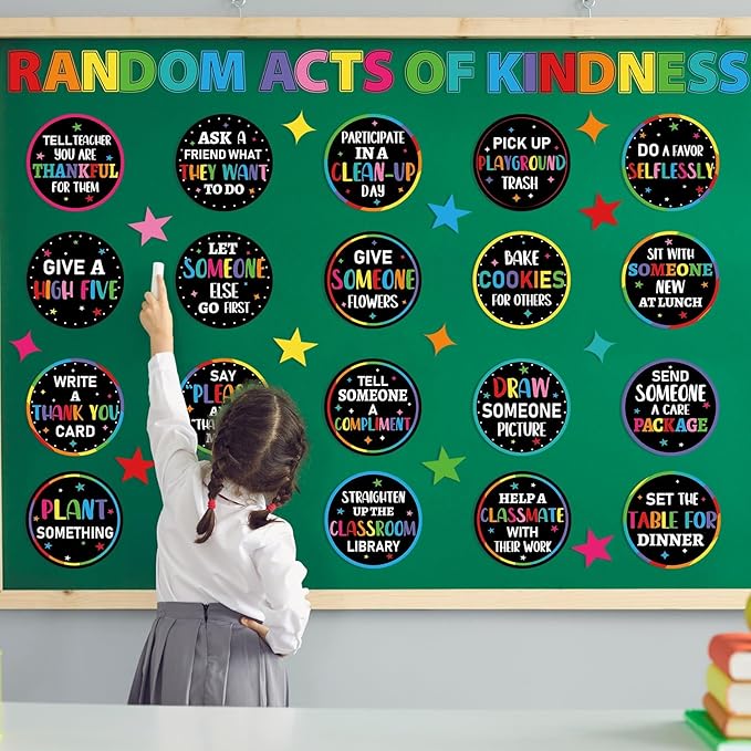 Random Acts of Kindness Bulletin Board Set Colorful Classroom Bulletin Board Decorations Kindness Challenge Cards Cutouts Classroom Decor for Elementary Back to School Teacher Decor Wall Door