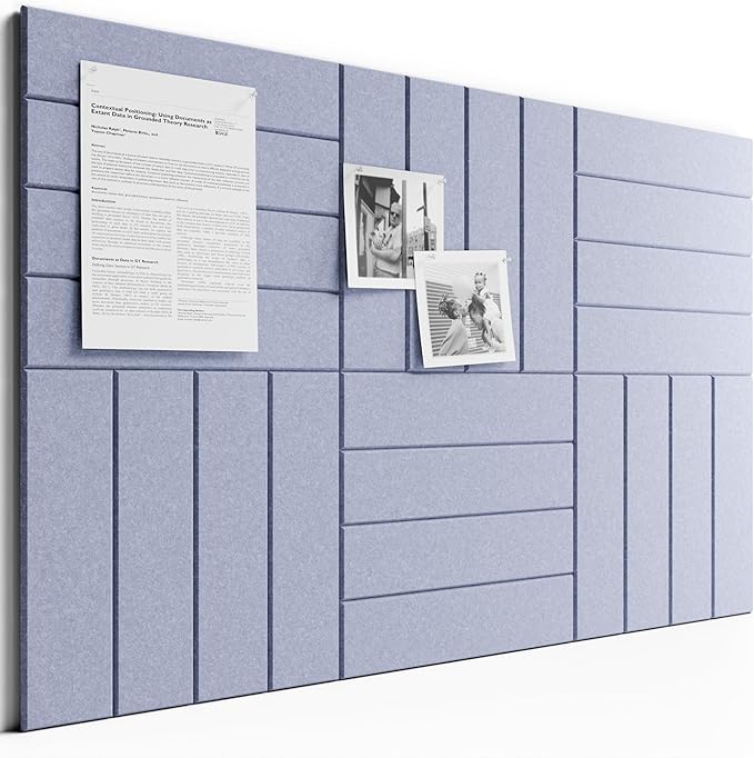 Bumusty Large Cork Board Alternative-36 x 24" Felt Bulletin Board Tiles, with 30 Pushpins, 40 Adhesive Tabs, 6-Pack Slat Wall Paneling, Cork Boards for Office Push Pin Board-Soft Periwinkle