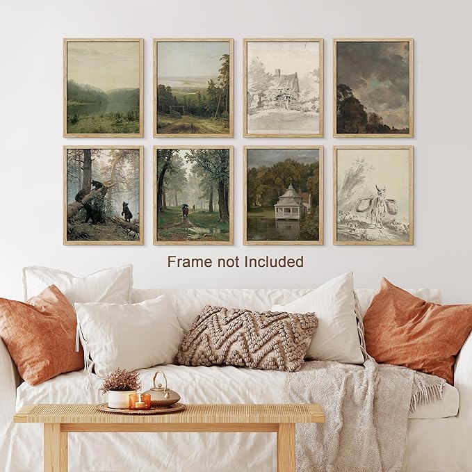 SIGNWIN Poster Wall Art Set of Vintage Landscape, Sketches Art, Rustic Framhouse Decor for Living Room, Bedroom, Office - 12"x16"x 8