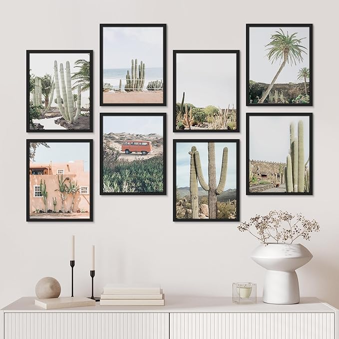 SIGNWIN Framed Poster Wall Art Set of Cactus Desert Nature Wilderness for Living Room, Bedroom, Office - 12"x16"x 8 Black