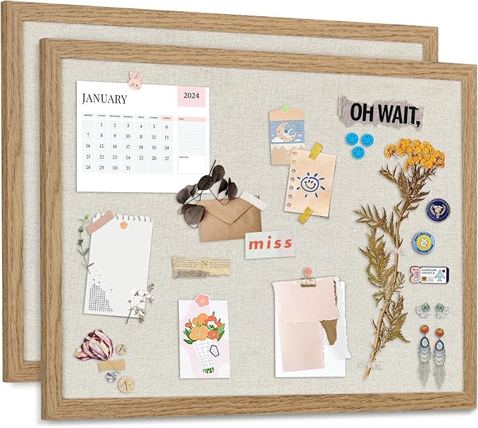 AKTOP 2-Pack Cork Board Bulletin Board with Linen 18" X 24", Large Framed Corkboard for Wall, Hanging Pin Board Picture Board for Home Office Decor, Cute Vision Board with Pushpins (Carbonized Black)