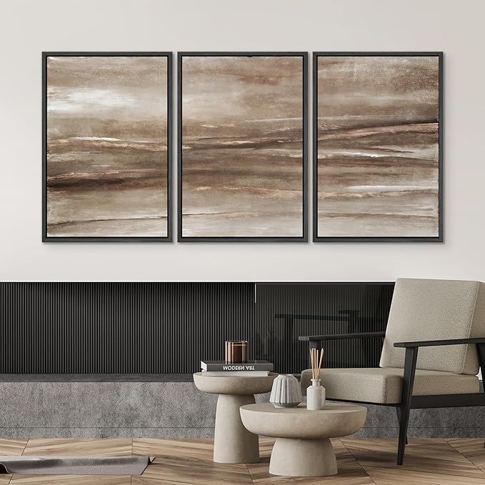 SIGNWIN Framed Canvas Print Wall Art Set Warm Earth Horizon Brown Abstract Landscape Illustrations Modern Art Decorative Abstract for Living Room, Bedroom, Office - 16"x24"x3 Black