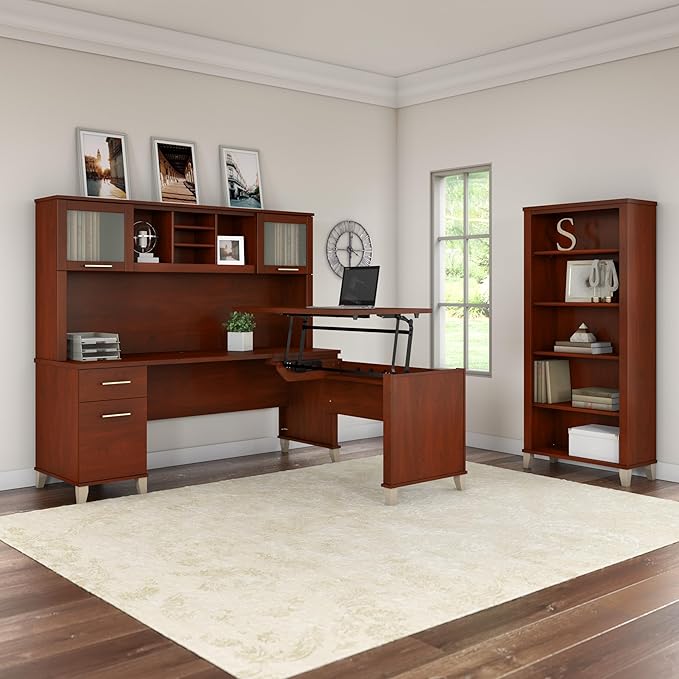 Bush Furniture 72-inch Home Office Desk with Drawers, Large Computer Table for Personal Workspace, Somerset Collection, Hansen Cherry