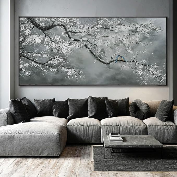 Artexist Modern Hand Painted Wall Art Black and White Home Wall Decor Plant Canvas Painting 40"x86" Large Pictures for Living Room Bedroom