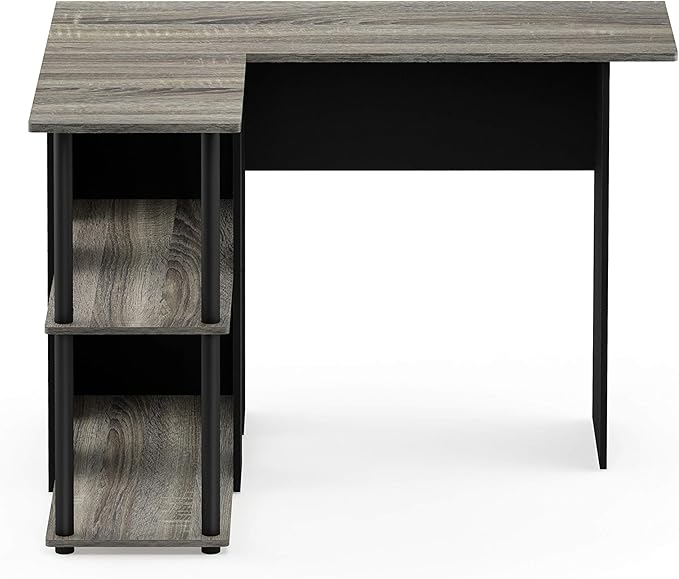 Furinno Abbott L-Shape Computer Desk with Bookshelf, French Oak Grey/Black