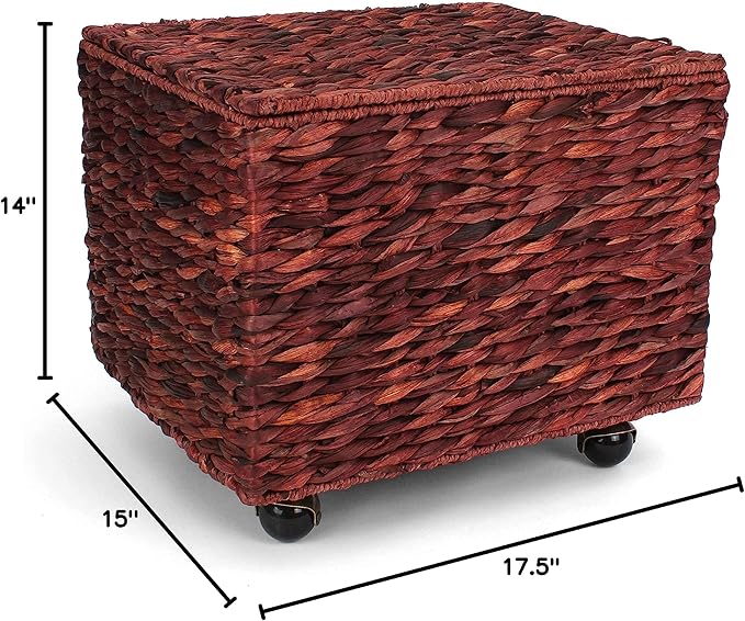 Seagrass Rolling File Cabinet - Home Filing Cabinet - Hanging File Organizer - Home and Office Wicker File Cabinet - Water Hyacinth Storage Basket for File Storage (Russet Brown)