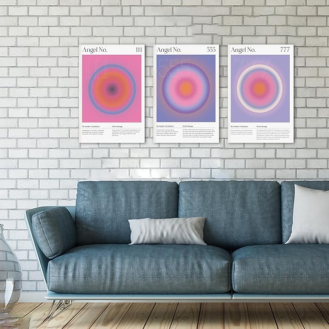 Colorful Gradient Aura Angel Numbers Poster Canvas Print Artwork Room Decor for Bedroom Aesthetic, 3 Piece Framed Inspirational Minimalist Art Paintings Decor for Bedroom Office 16"x24" x 3 Pcs