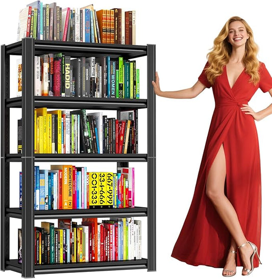 Metal Bookshelf for Living Room, Multifunctional Storage Shelf Unit - Open Display Shelves with Stable Structure for Home Office Bedroom, 1500LBS Ideal for Storage Rack, 5-Tier 40" W Black