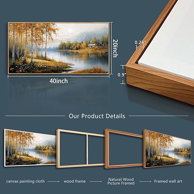 ERQINHUA Canvas Printing Wall Art Large Wall Decor For Living Room Restaurant Forest Landscape Painting Lakeside Watercolour Wall Pictures Office Mural Farmhouse Home Decor 20x40 Inches Wood Framed