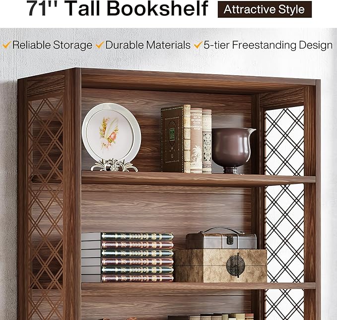 Tribesigns 6-Tier Bookcase, 70.8" Vintage Tall Bookcase,5-Shelf Mid-Century Display Rack Storage Shelves for Home Office, Living Room, Bedroom