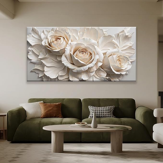QSQ Large Wall Art For Living Room Prints Home Wall Decor Modern Canvas Art Wall Decor 35 X 70 Inches White Flower Wall Art Elegant Flower Painting Picture For Bedroom Hotel Office Artwork