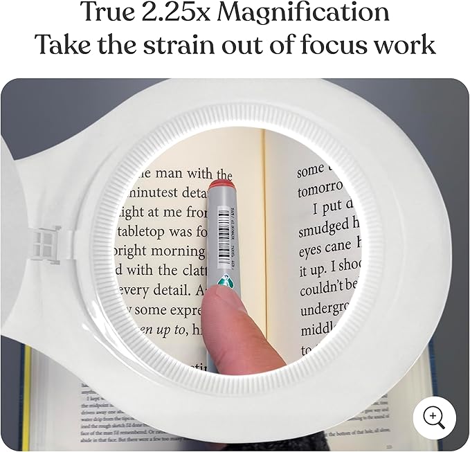 Brightech LightView PRO Magnifying Desk Lamp, 2.25x Light Magnifier, Adjustable Magnifying Glass with Light for Crafts, Reading, Close Work - White