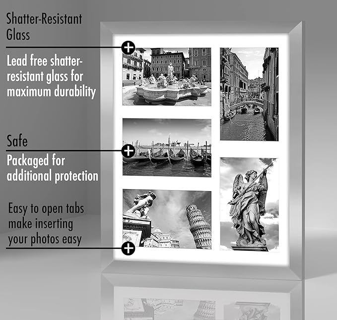Americanflat 4x6 Collage Picture Frame with Shatter-Resistant Glass - Fits Five 4x6 Photos or Use as One 11x14 Picture Frame - Signature Collection - Collage Frames for Wall Display - Silver