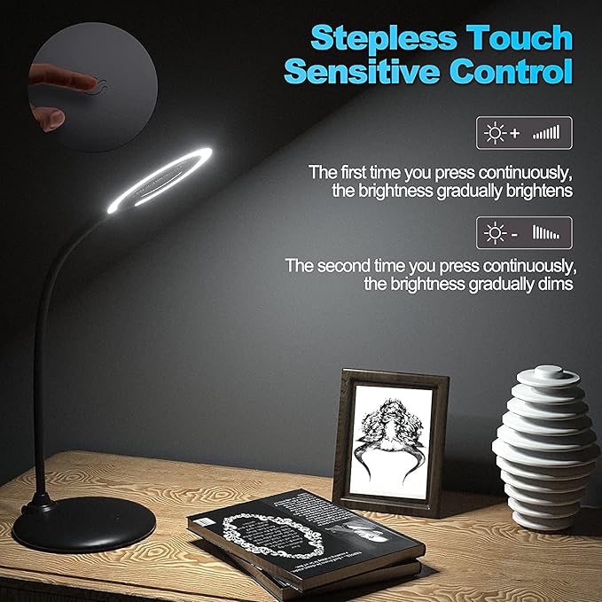 Magnifying Glass with Light and Stand, 5X Desk Magnifying Lamp, Table Magnifier Lamp for Senior Close Work Reading Crafts