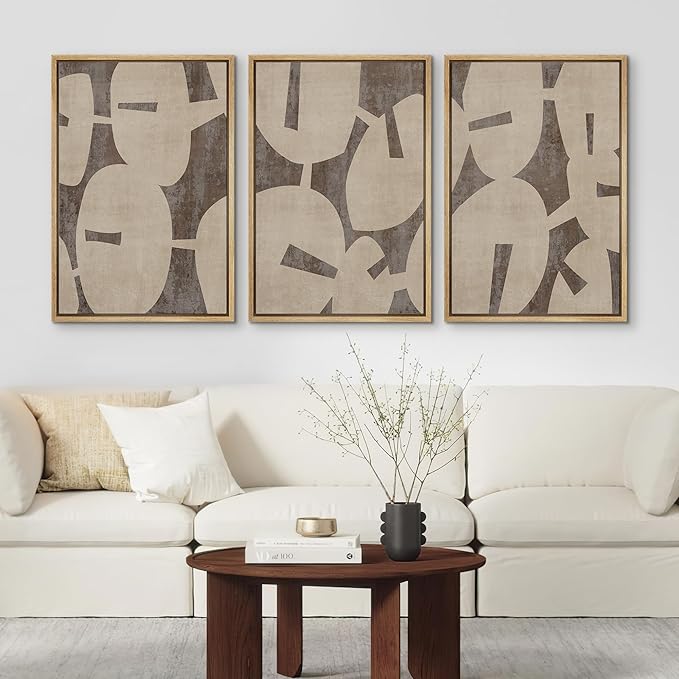 SIGNFORD Framed Wall Art Print Set Geometric Block Abstract Shapes Illustrations Modern Decorative Multicolor Relax/Calm Chic for Living Room, Bedroom, Office - 16"x24"x3 Natural
