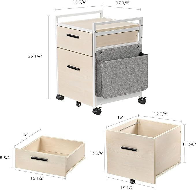 EUREKA ERGONOMIC 2-Drawer Mobile File Cabinet with Wheels, Solid Wood Rolling Storage Cabinet for Home Office, Space-Saving Under Desk Organization with Printer Stand,White