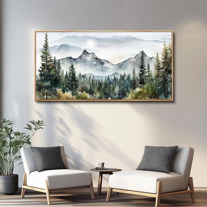 hyidecorart Large Wall Art For Living Room Wood Framed Canvas Wall Decorations For Bedroom Office Wall Decor Abstract Mountain Scenery Paintings Pictures Artworks Ready To Hang Home Decoration