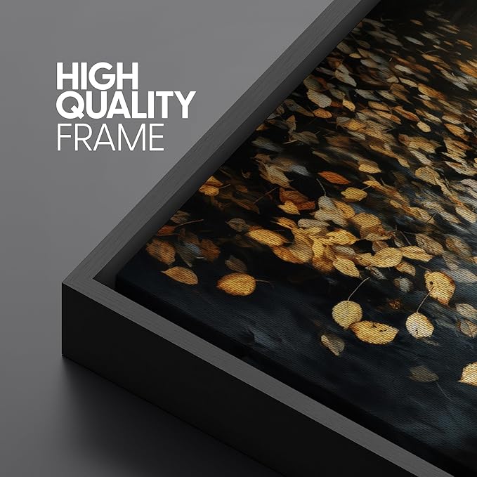 SIGNFORD Extra Large Framed Canvas Print Wall Art Moody Water Reflection with Floating Leaves Illustrations Modern Art Calm Warm for Living Room, Bedroom, Office - 60"x30"