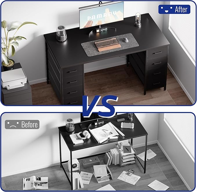 Pamray 47 Inch Computer Desk with 8 Fabric Drawers PC Gaming Desk Home Office Study Work Writing Table for Bedroom Marble