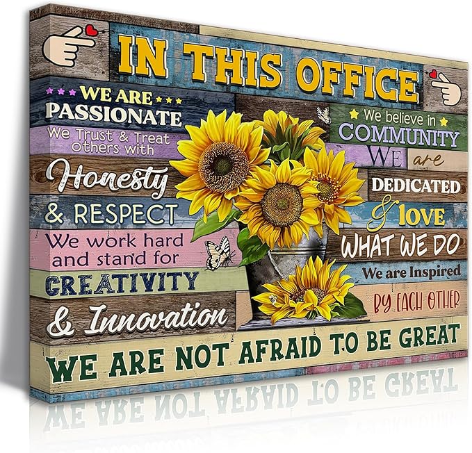 Inspirational Office Canvas Wall Art In This Office We Are A Team Motivation Human Resources Sunflower Inspirational Quotes Phrases Poster Framed Wall Art Team Motivational Quotes Team Decor 12x16in