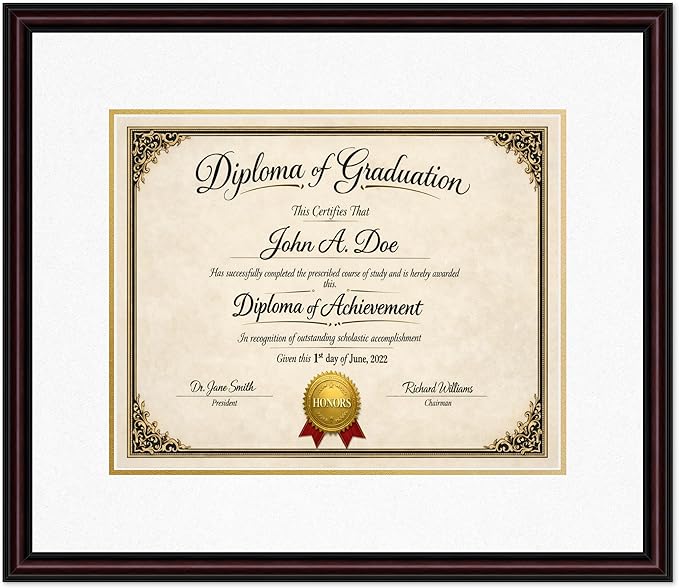 Diploma Frame Executive Brown with Oyster Shell Over Gold Double Mat - Fits 15 x 12 Military/Government Wall Display Made in the USA