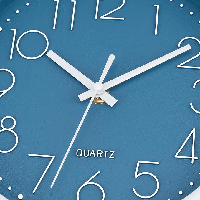Foxtop Small 8 Inch Wall Clock Silent Non-Ticking Battery Operated Quartz Round Modern Simple Wall Clock Decorative for Bedroom Kitchen Home Office School (Cerulean)