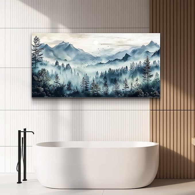 FUHAIHUA Canvas Wall Art For Living Room Wall Decor For Bedroom Office Wall Decoration Foggy Forest Painting Artwork Room Aesthetic Home Decor 20x40 In