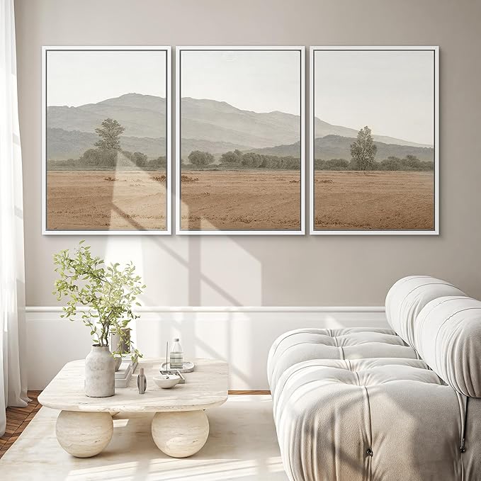 SIGNWIN Framed Canvas Print Wall Art Set Rustic Mountain Landscape in Earth Tones Illustrations Modern Art Decorative for Living Room, Bedroom, Office - 16"x24"x3 White