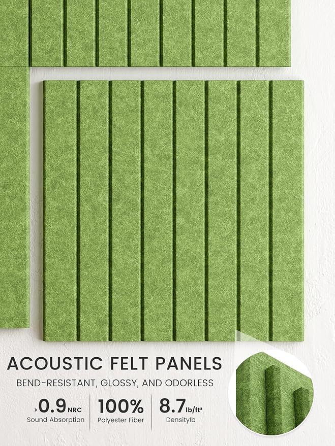 Bumusty Large Cork Board Alternative-36 x 24" Felt Bulletin Board Tiles, with 30 Pushpins, 40 Adhesive Tabs, 6-Pack Slat Wall Paneling, Cork Boards for Office Push Pin Board Felt Board-Kelly Green