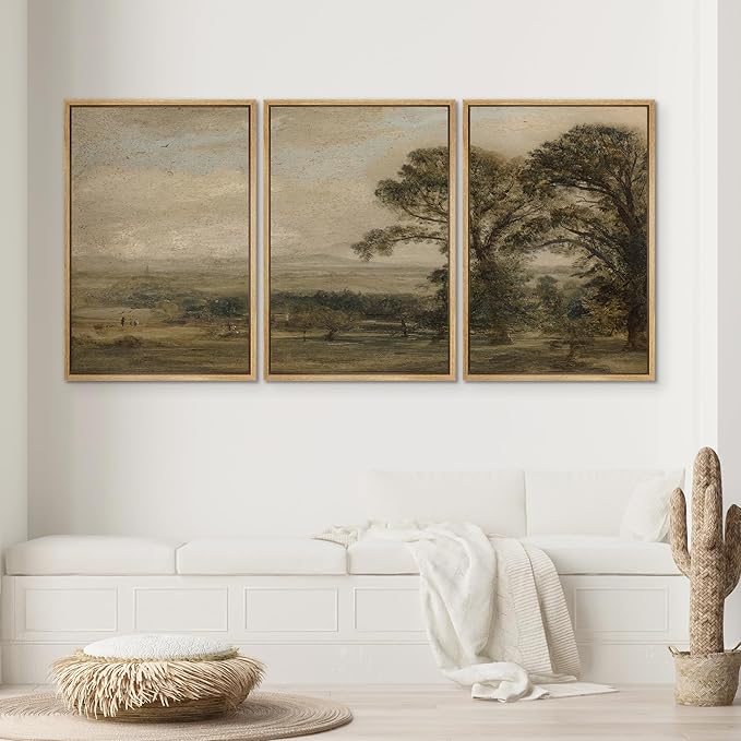 SIGNWIN Framed Canvas Print Wall Art Set Vintage Countryside Landscape Classic Pastoral Scenery Illustrations Modern Art Decorative Abstract for Living Room, Bedroom, Office - 16"x24"x3 Natural