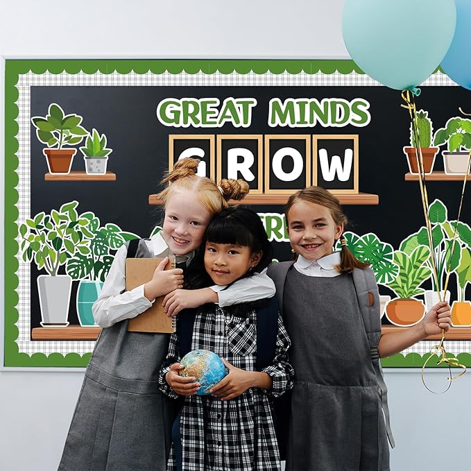 Spring Potted Plant Bulletin Board Set, Greenery Classroom Bulletin Board Decorations Motivational Plant Cutouts March April Home Library Window Wall Party Decor for Teacher(Great Minds Grow Here)