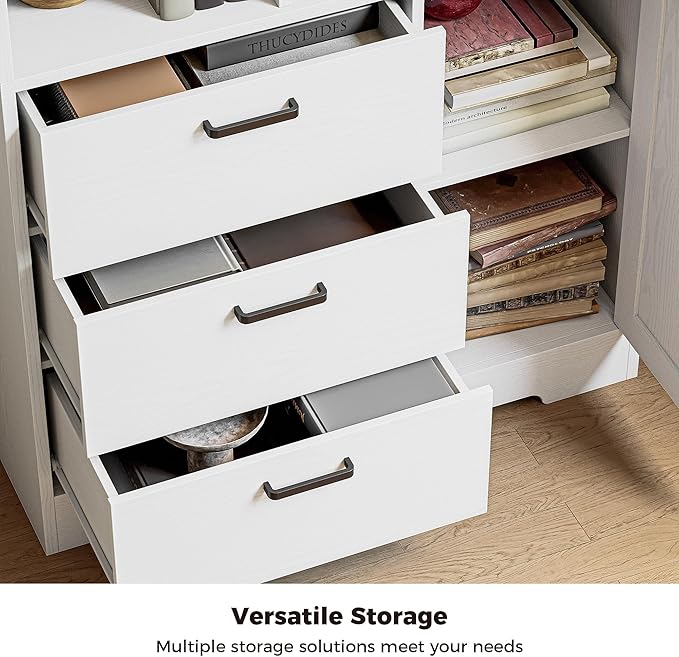 IRONCK Book Shelf with Doors and 3 Drawers 6-Tier Tall Bookcase 70.9 Inch with Storage Modern Bookshelf with 6 Open Cubes for Home Office, Living Room