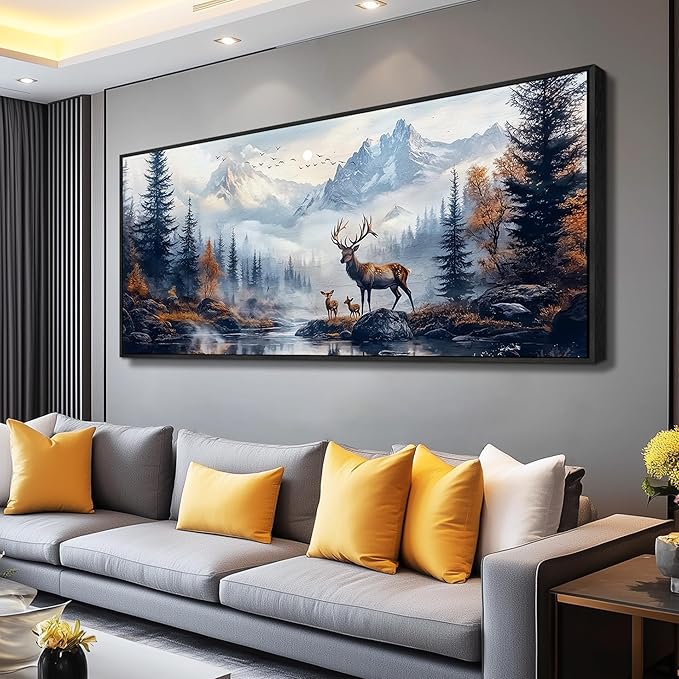 KELIYUAN Large Canvas Lushan Mountain Scenery Wall Art For Living Room Black Framed Wall Decorations For Bedroom Office Murals Printed Artworks Restaurant Wall Artwork Home Decor Aesthetics 32"X72"