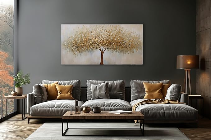 VHMING Wall Art Abstract Gold Tree of Life Modern Artwork Canvas Painting Textured Tree Pictures Wall Decor for Living Room Bedroom Dining Room Home Office Decor 29"x58" Ready to Hang
