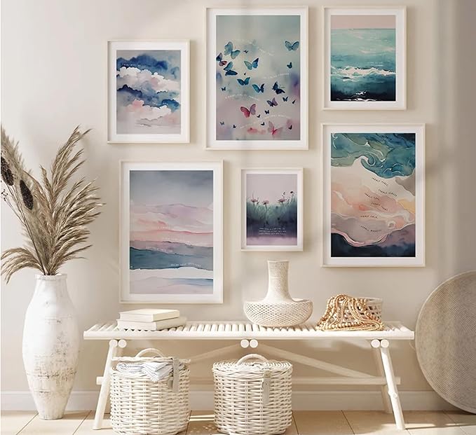 6 Mental Health Canvas Wall Art Watercolor Abstract Inhale Exhale poster Decor Therapist Psychologist Office inspirational Printed Artwork For Calm Corner Yoga Room Counseling Room Scene Decoration