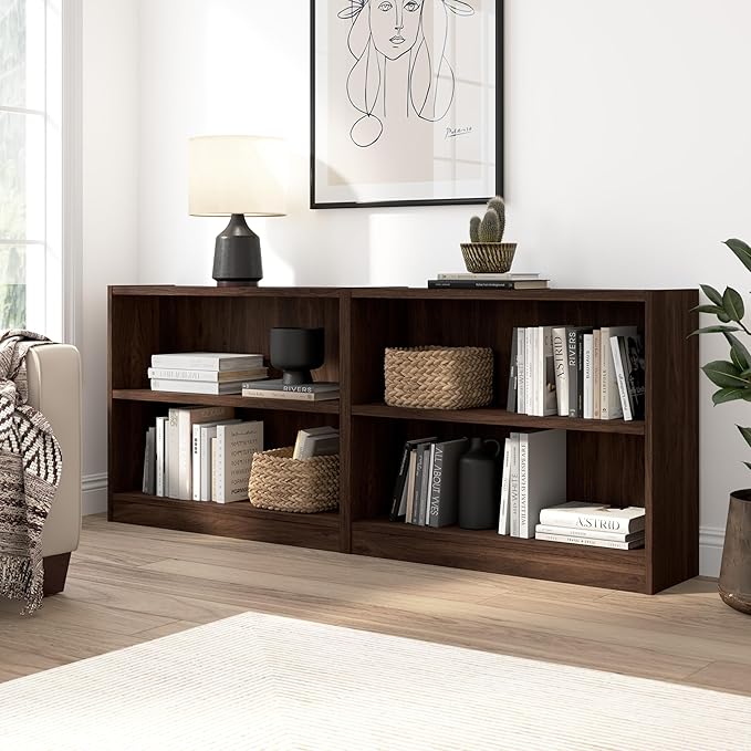 Bush Home Universal Small 2 Shelf Bookcase in Black Walnut, Low Storage and Display Bookshelf for Home Office or Living Room Organization