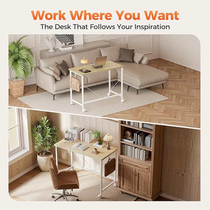Mericonia 24 inch Rolling Computer Desk with Wheels, Gaming Desk for Small Spaces, Modern Simple Style Table for Home Office, Study Writing Table