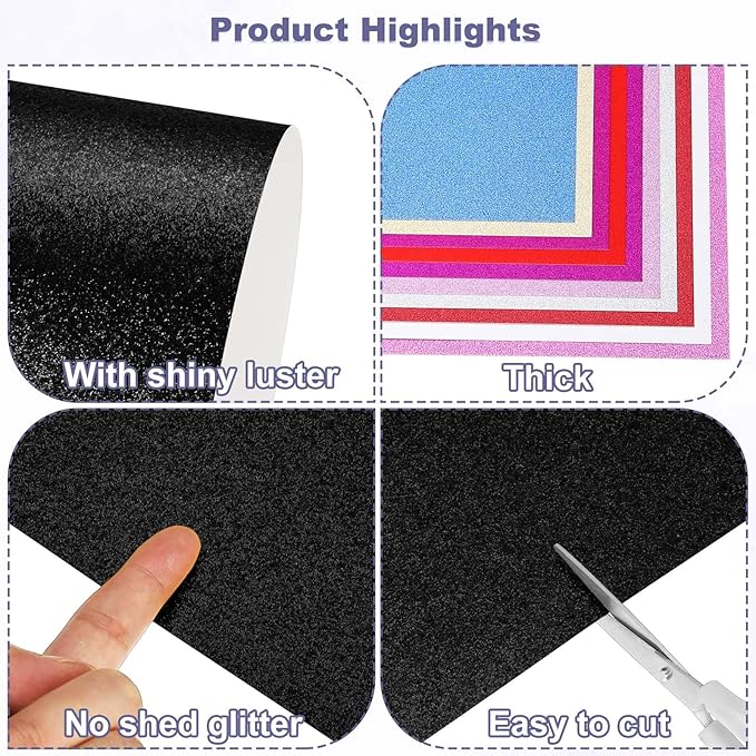 PATIKIL 40Sheets Black Glitter Cardstock, 8.3x11.7 in A4 Glitter Paper Card Stock Shiny Scrapbook 250gsm Sparkly Paper Large Shimmer for Crafts Scrapbook DIY Art Wedding Party