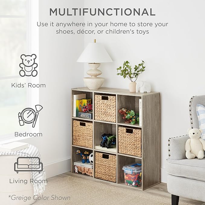 Best Choice Products Kids Bookcase 9-Cube Storage Organizer, 11in Shelf Opening, Bookshelf, Toy Storage, Customizable w/ 3 Removable Back Panels – Sage