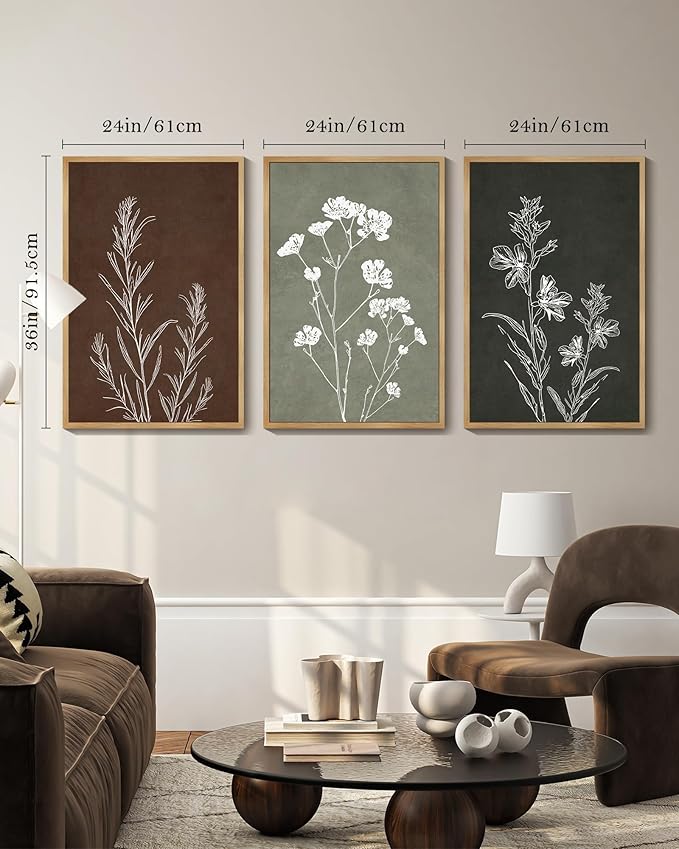 Drsoum Flower Wall Art Vintage Floral Minimalist Wall Hanging Decor Farmhouse Colorful Botanical Prints Artwork for Bedroom Living Room Hallway 24x36in Natural Framed
