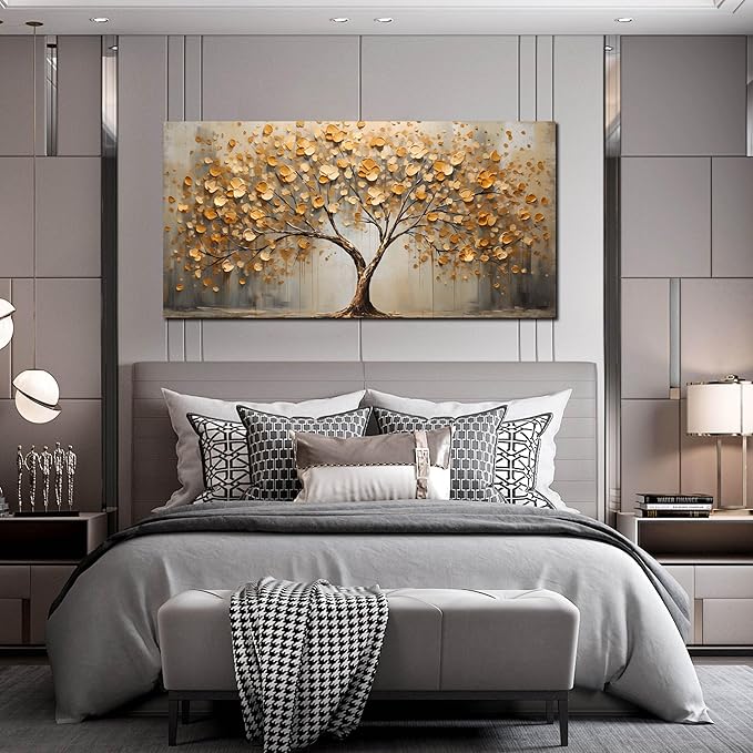Gold Tree Pictures Wall Art for Living Room - Large Abstract Canvas Wall Art for Office - Modern Bedroom Decor for Wall Ready to Hang Size 29" x 59"