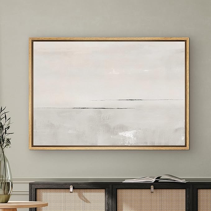 SIGNWIN Framed Canvas Print Wall Art Gray Watercolor Pastel Landscape Abstract Shapes Illustrations Modern Art Decorative Contemporary Chic Minimal for Living Room, Bedroom, Office - 24"x36" Natural
