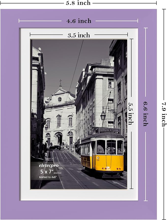 eletecpro 5x7 Picture Frames Set of 10, Picture Frame Collage Wall Decor Display 4x6 Photo with Mat or 5x7 without Mat, Home Decor Gallery Frame for Table Top or Wall Mounting, Purple