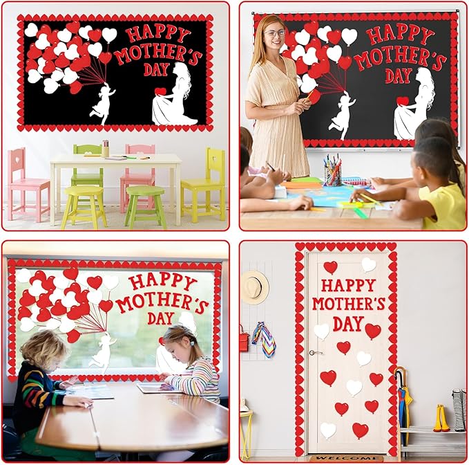 Mother's Day Bulletin Board Set Happy Mother's Day Classroom Bulletin Board Decorations Mother Child Silhouette Cutouts DIY Craft Decor for Preschool Nursery Toddler Kids Decor Wall Door